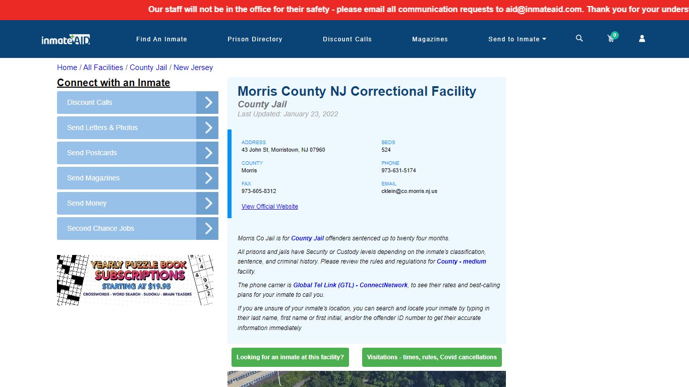 Morris County NJ Correctional Facility - Inmate Locator ...